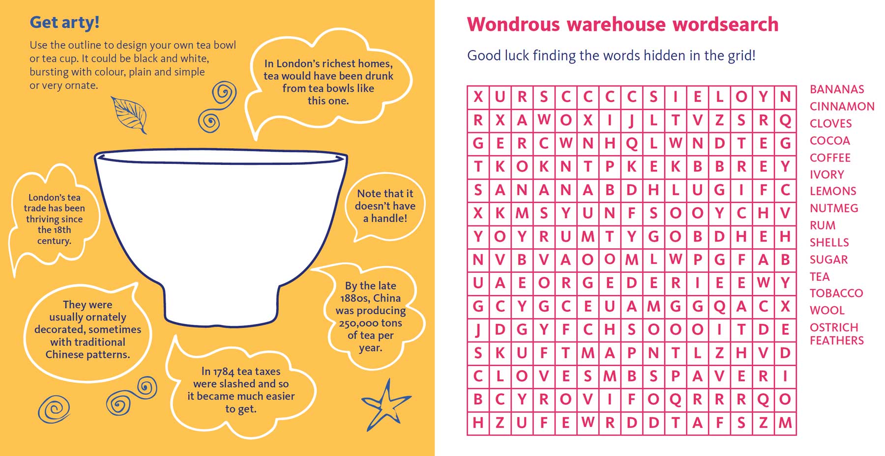 A trace-your-own-cup and wordsearch activity that show why Creative & Connected is best printed out.