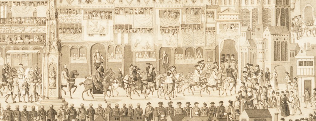 snapshot from 1787 engraving on paper of ‘The Procession of King Edward VI from the Tower of London to Westminster, 1547’ (ID no.: 80.384)