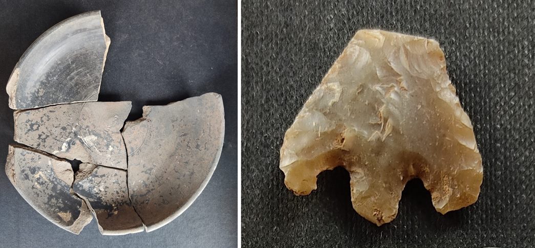 A Terra Nigra bowl and a flint arrowhead were part of the finds from the excavation.  (©Museum of London) 