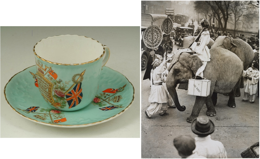 Tea and the empire
(left) Teacup and saucer commemorating the Diamond Jubilee of Queen Victoria, 1897; and the Empire tea centenary celebrations that took part in London in 1939. (ID nos: 38.192/3; IN25069)
